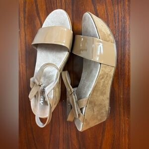 Antelope Collection Leather suede Slingback Wedge Platform Sandals Beige Tan